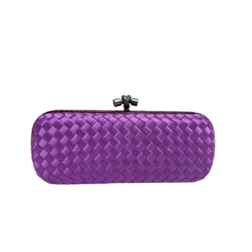 Bottega Veneta Knot Clutch Women OS Purple Excellent Intrecciato Satin Snakeskin